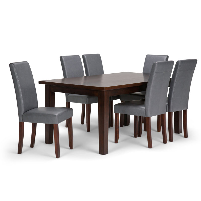 Ensemble de salle à manger 7 pièces avec table en bois massif Acadian et 6 chaises rembourrées à haut dossier Acadian