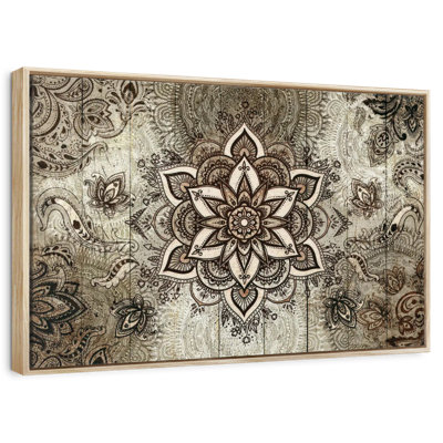 Mandala On Brown Wood
