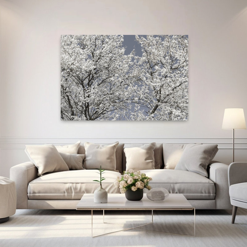 Art mural éthéré à fleurs blanches délicates, H 40 po x l 60 po