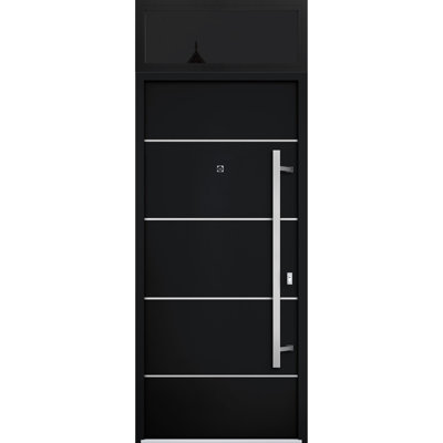 Façade avant en acier pré-suspendue / deux portes en acier émaillé noir 6083 / dessus fenêtre latérale / acier inoxydable entrée métal peint moderne l 36 po x H80 + 16 po à gauche