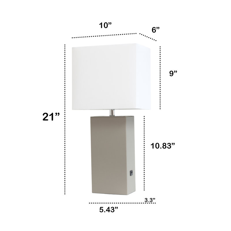 Damond Lalia Home Lexington 21" Leather Base Table Lamp with White Rectangular Linen Shade, Gray, Yes, Clear