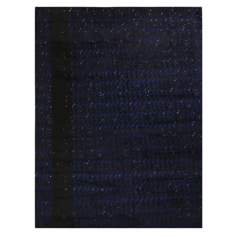 Rug & Kilim’S Scandinavian-Inspired Geometric Black And Blue Wool Rug, Rectangle 14' x 20'