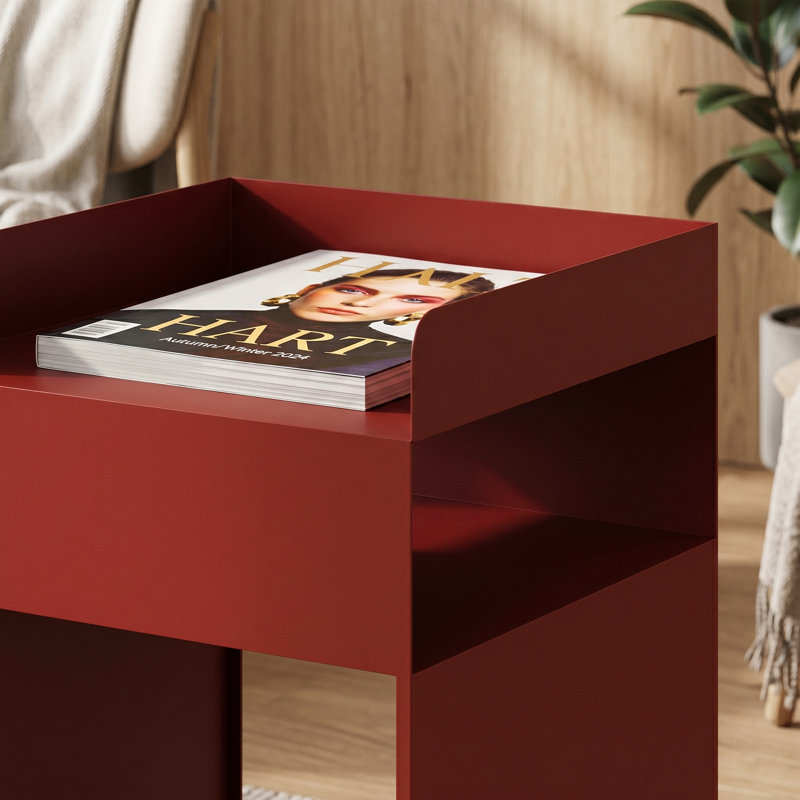 Metal Side Table With Modern Style Coffee Tray, Red