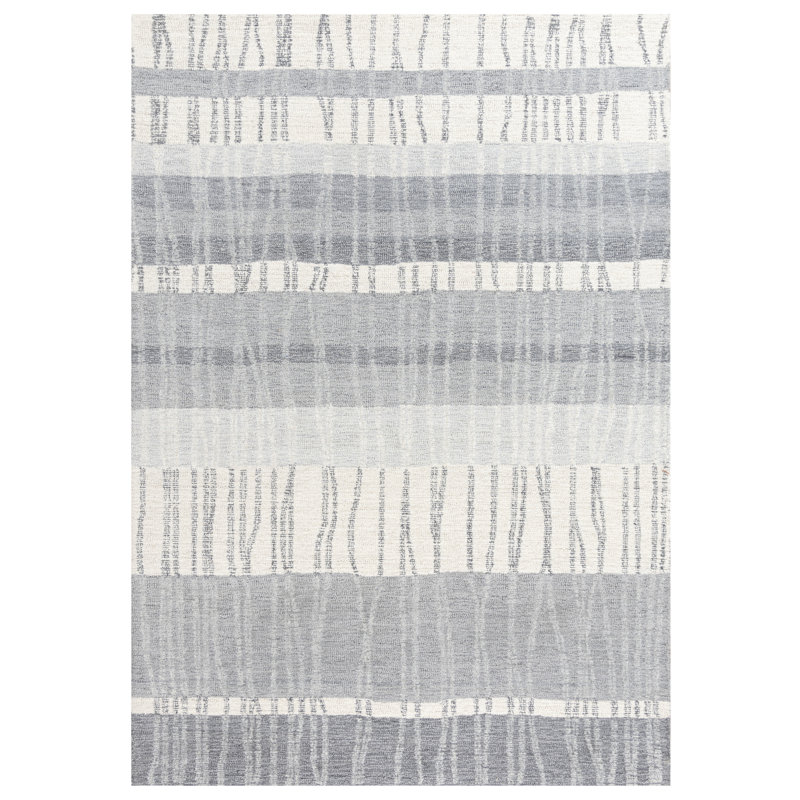 Tapis rayé gris en laine touffeté à la main, Rectangle 5 pi x 7 pi 6 po