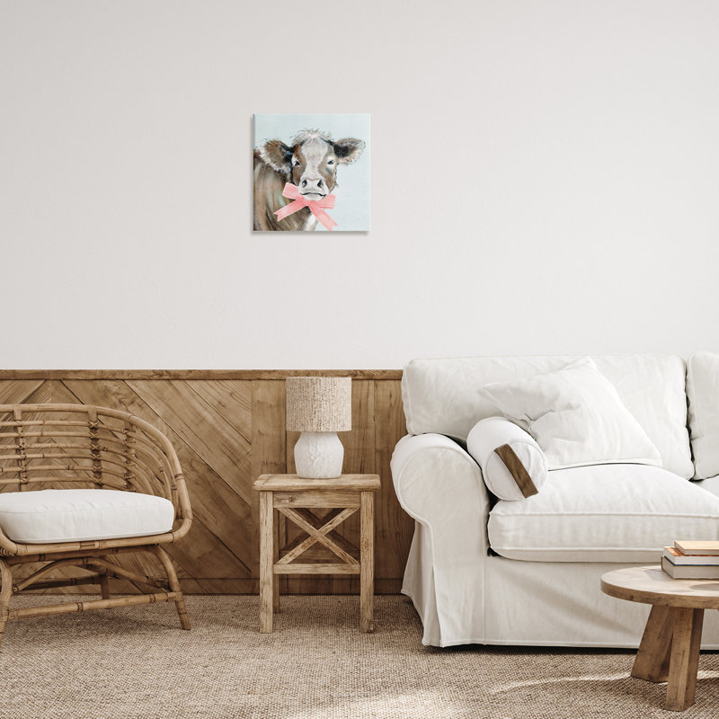 Vache avec toile de ruban pastel, design par Janet Tava, H 17 po x l 17 po