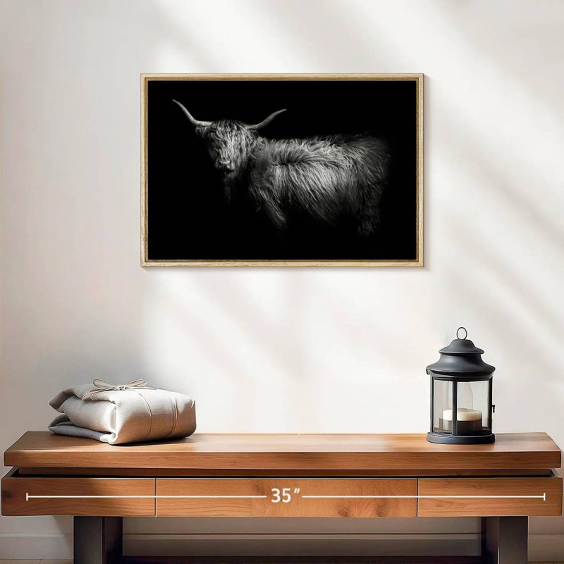 Hello Highland Cow, Cadre flottant en bois naturel, 19 po x 13 po