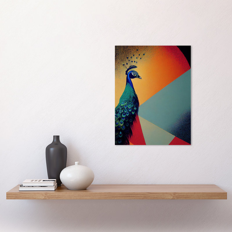 Modern Peacock Portrait Abstract Orange - No Frame Rectangle Print, Unframed, 40.5cm H x 30.5cm W