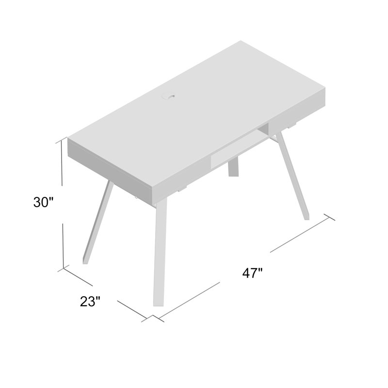White and Oak Trestle Base Writing Desk with Drawer