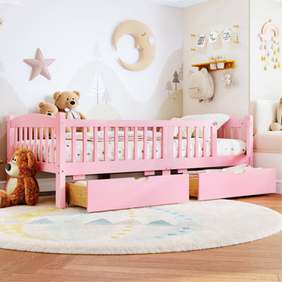 Platform Bed With Full-Length Guardrails, Platform Bed With Storage Drawers