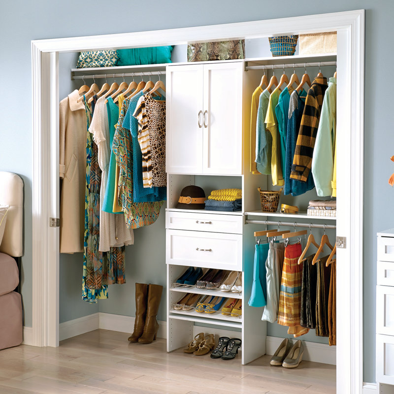 84" W - 120" W Closet System with Doors, Drawers and Shoe Shelves, Midnight Brown