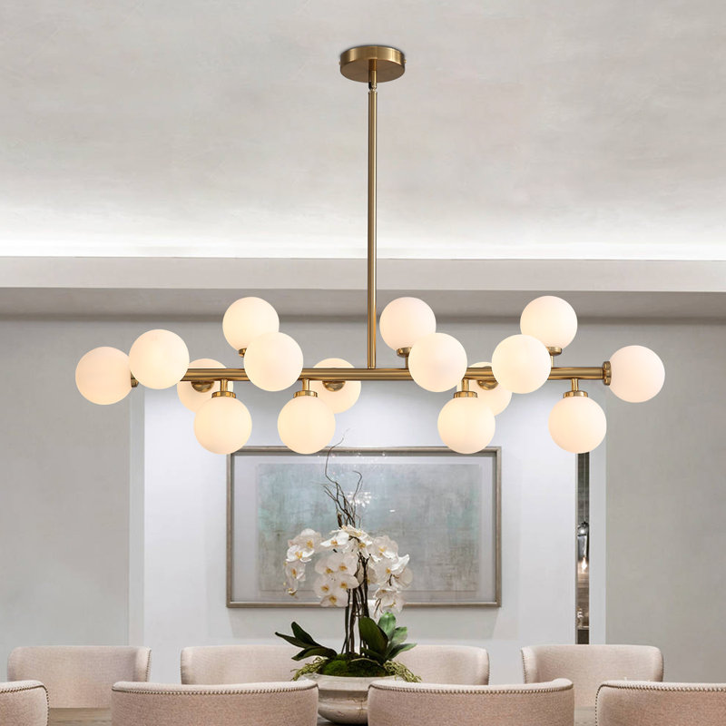 Jewellia 16 - Light Dimmable Bubble Glass Sputnik Modern Linear Chandelier, Gold