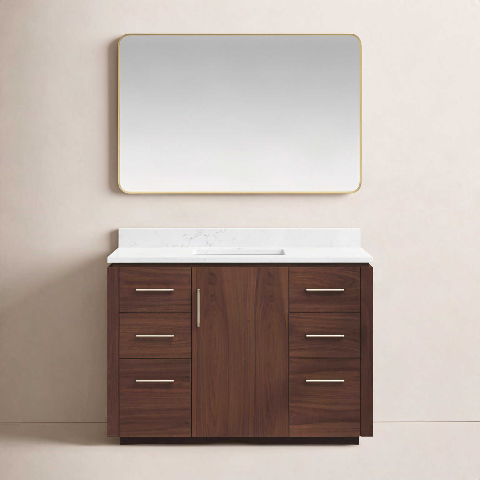 Cloverfield 48'' Single Bathroom Vanity, Natural Walnut, Gold