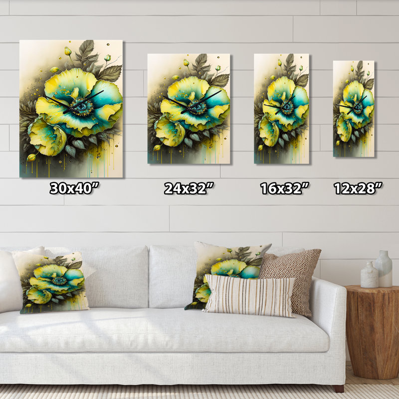 Vibrant Floral Design - Horloge murale florale, H 32 po x l 24 po x P 1 po