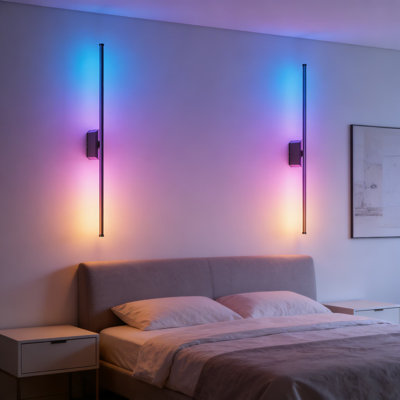 Smart Rechargeable Wall Sconces, Set Of 2, 40-Inch Wireless Wall Lights With App & Remote Control, 12000Mah Battery, Color Changing, Music Sync, Scene Modes For Living Room And Bedroom