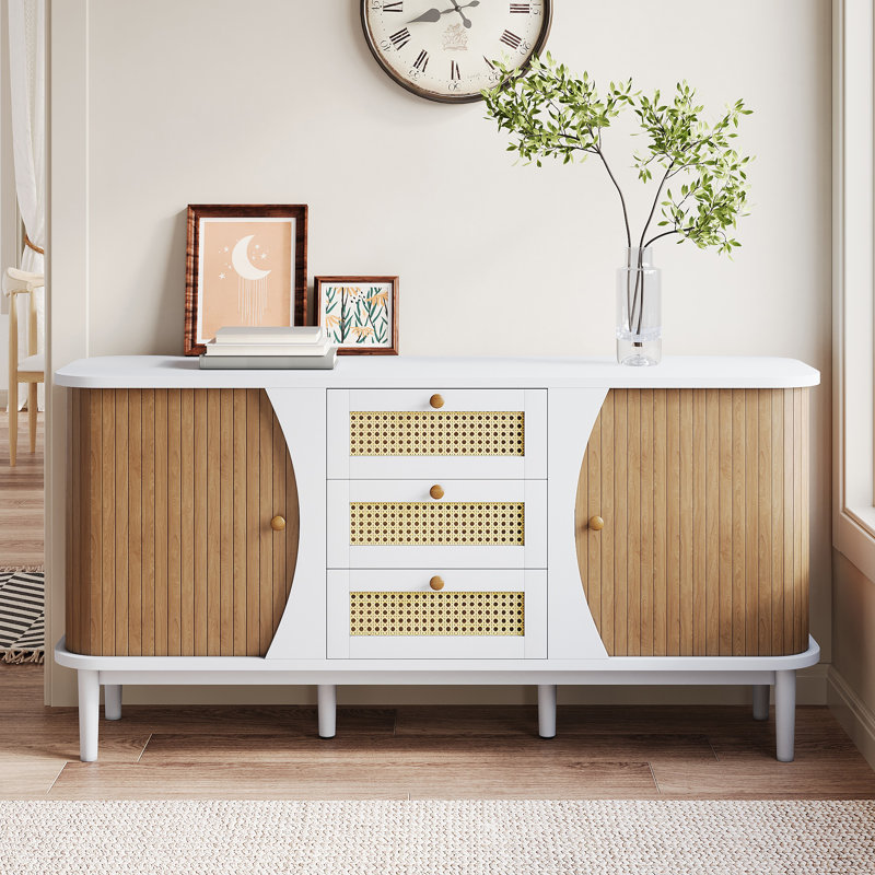 Amiah 140cm Sideboard, White and natural