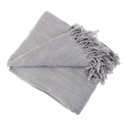 Grey Woven Solid Lightweight Throw Blanket with Fringe Design 50" W x 60" L 