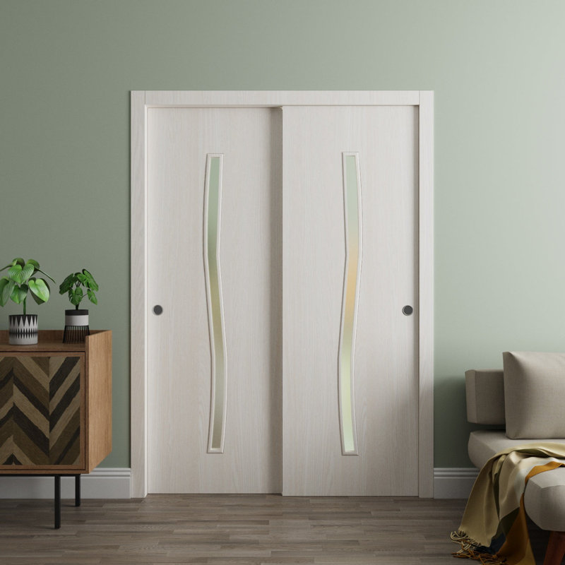 Sliding Closet Bypass Doors - ESSENTIAL 8002 - Rails Hardware Set - Wood Solid Bedroom Wardrobe Doors, Ash Franko, 36" x 96"