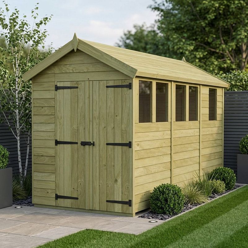 Total Sheds 6ft x 13ft Apex Garden Shed - Double Door - With Windows - Pressure Treated Timber - UK Manufactured