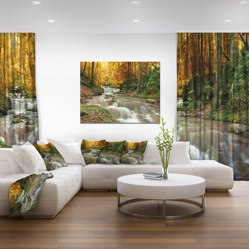 Large Yellow Trees Forest Waterfall Canvas Print