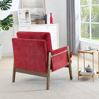 Fauteuil Mid-Century moderne en velours, rouge