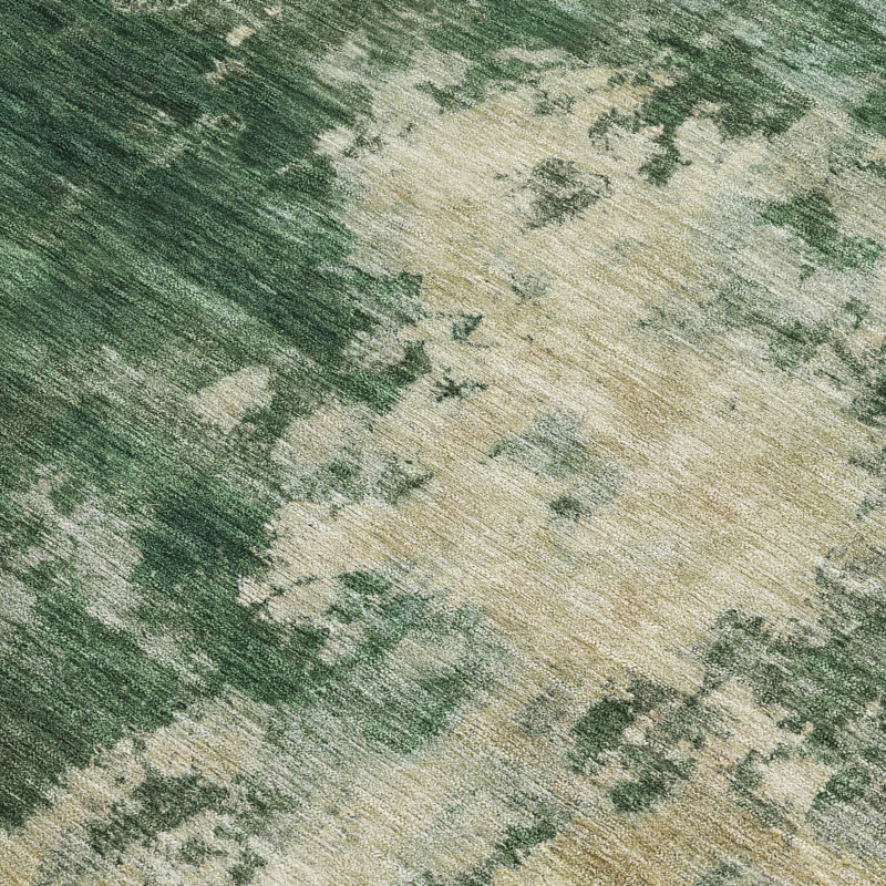 Tapis d'extérieur lavable abstrait vert et beige 8 pi x 10 pi Fern