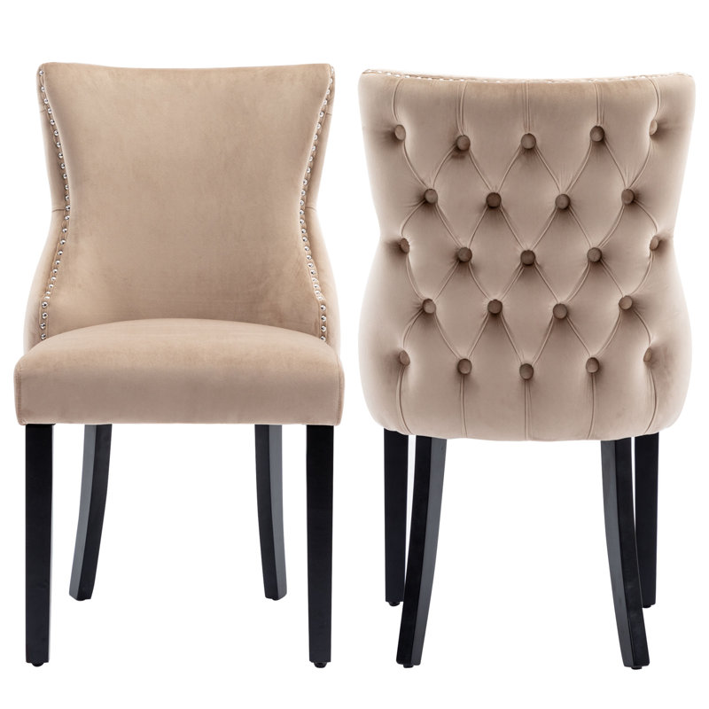 Seaham 37cm H Velvet Upholstered Side Chair, Black,  Beige