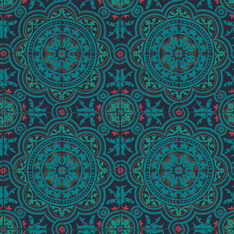 Geometric Wallpaper Roll, Dark Blue/Teal