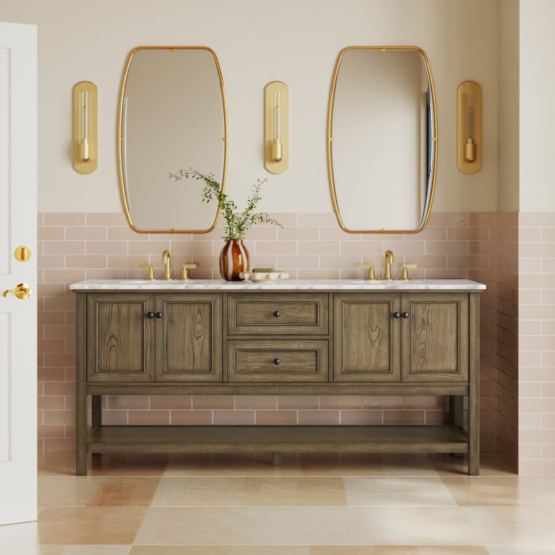 Bonsai 72'' Double Bathroom Vanity with Marble Top, Driftwood