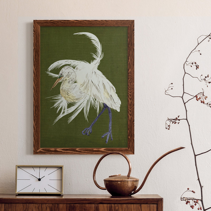 Heron Plumage II - peinture sur toile encadrée, H 23 po x l 32 po x P 1 po, Cadre en érable