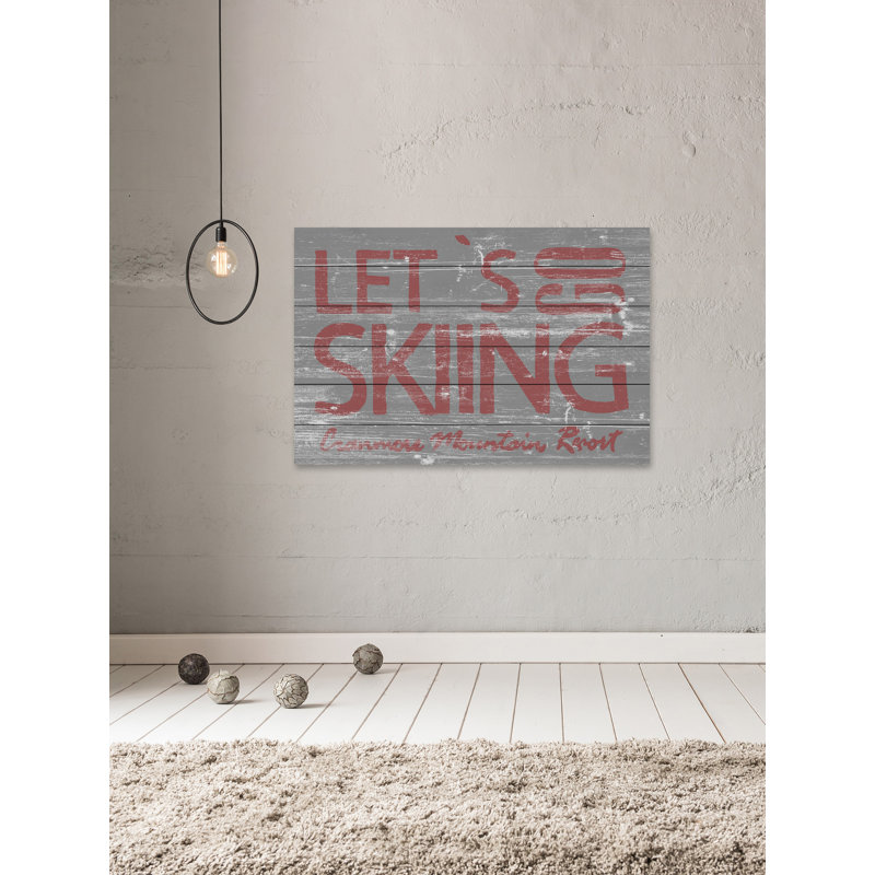 LET’S Go ski-impression d’art textuel sur bois, 40 po x 60 po