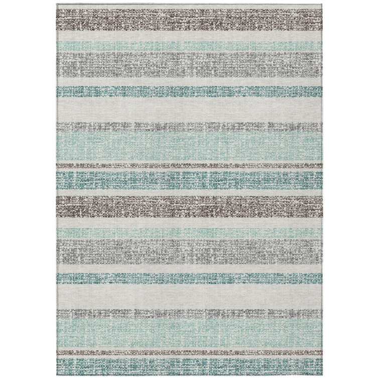 Machine Washable Indoor/Outdoor Xhevrie Teal Rug