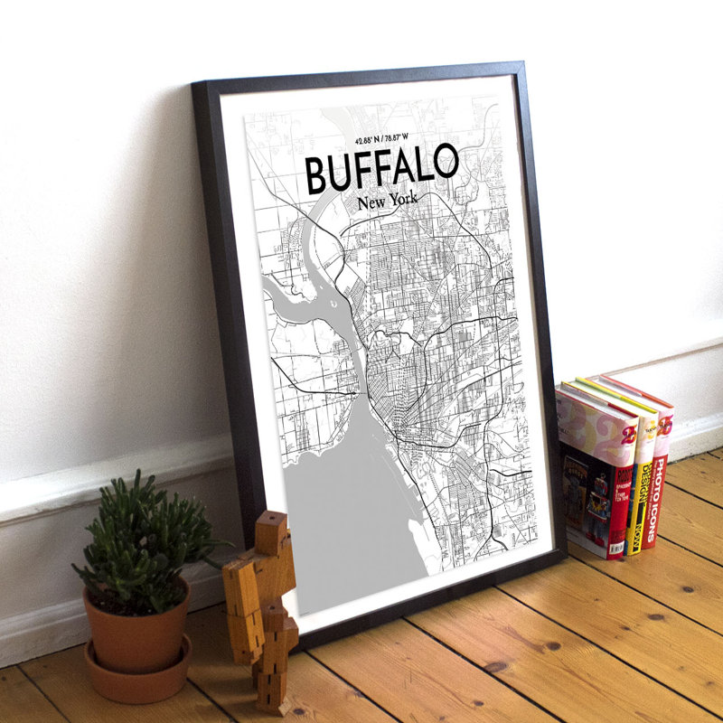 Carte de Buffalo City, impression d’art graphique en blanc/gris, H 17 po x l 11 po