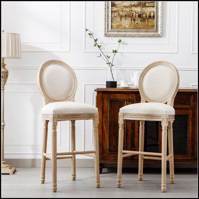 Ensemble de 2 tabourets de bar en bois français avec siège rembourré, beige et naturel French Country, durables et élégants