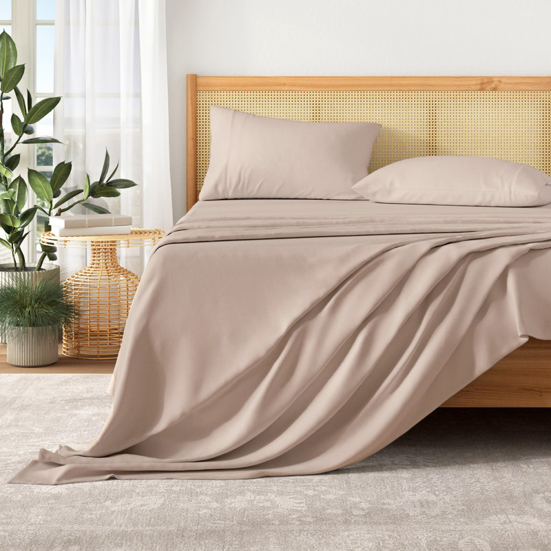 Ensemble de draps ultra-doux en microfibre prélavée, Vieux rose, Ensemble de draps pour lit double + drap-housse + 