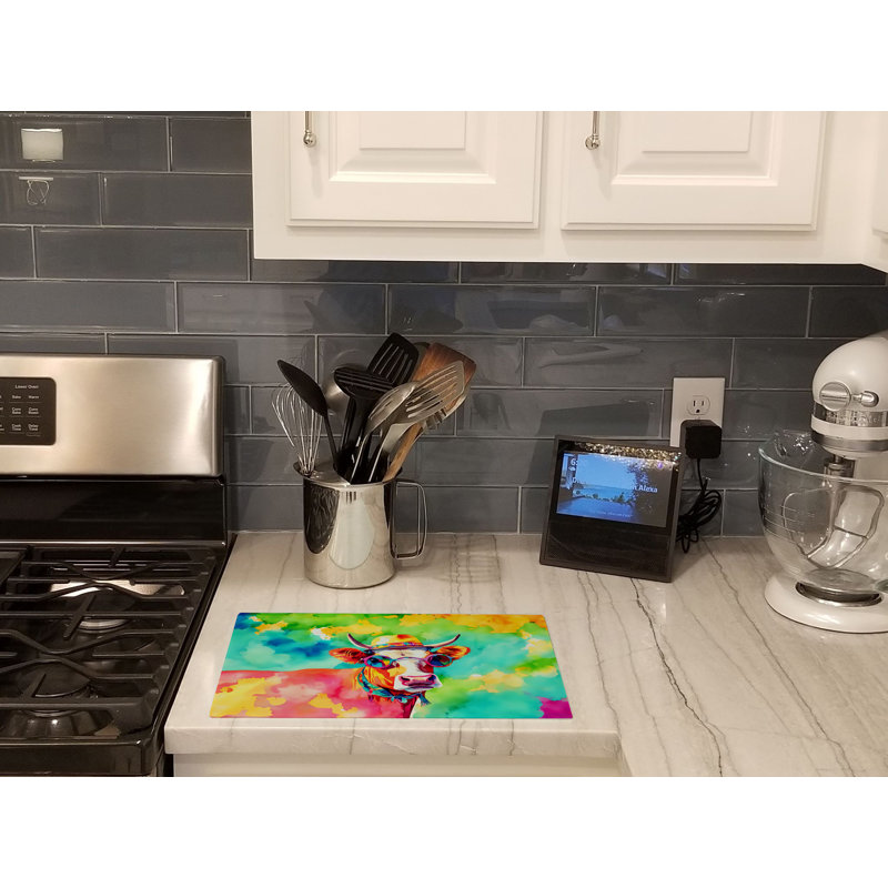 Hippie Animal Malvi Cow Glass Cutting Board