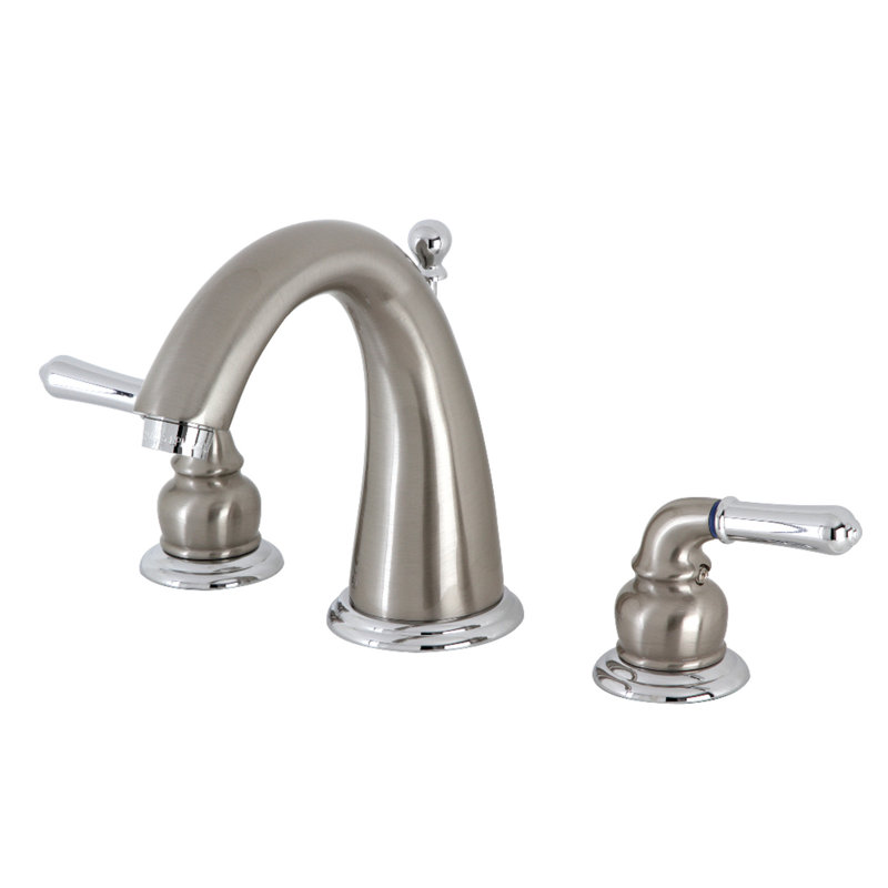 Kingston Brass Naples Two-Handle 3-Hole Deck Mount Widespread Bathroom Faucet with Brass Pop-Up Drain