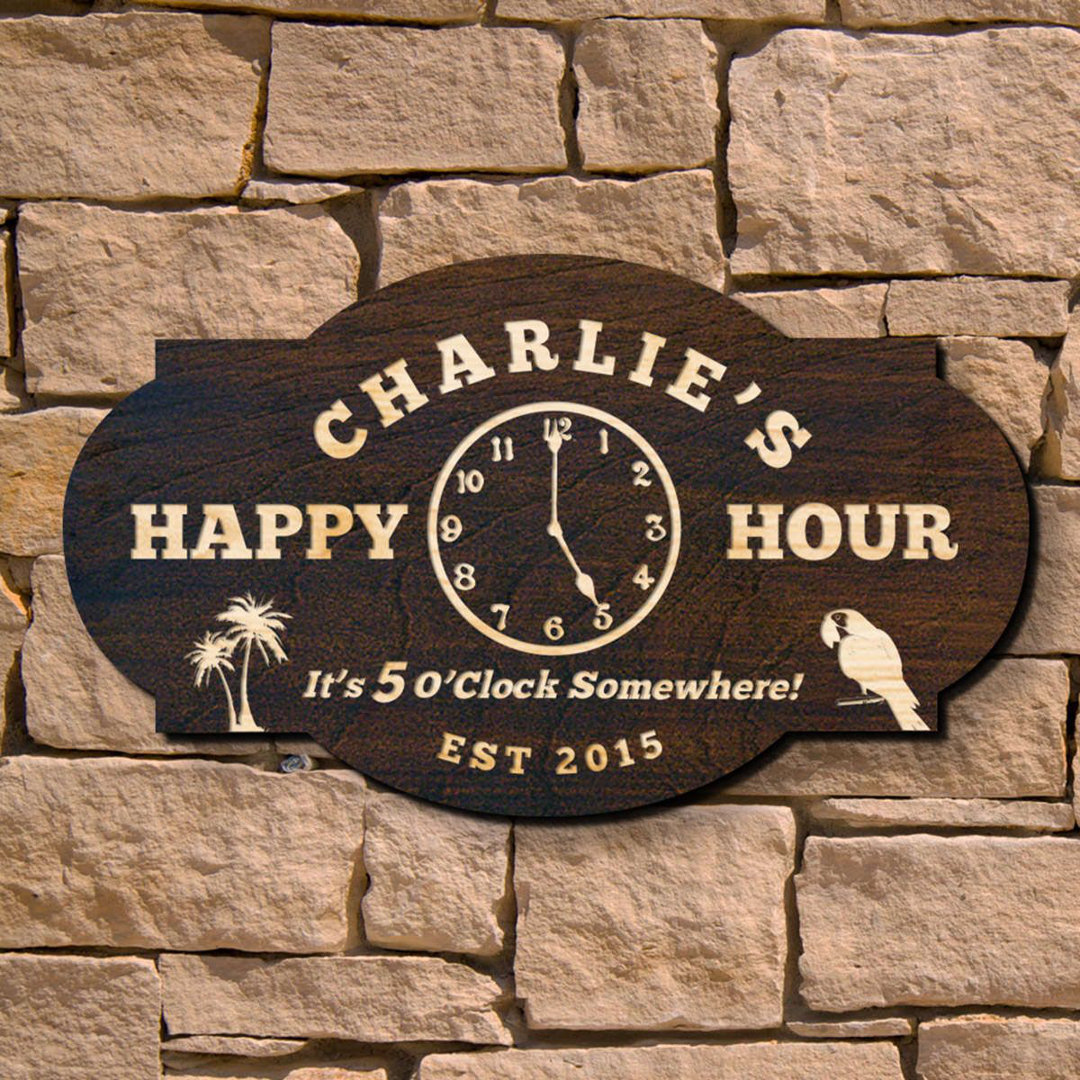 Happy Hour Custom Bar Sign Wall Décor Bay Isle Home™ 
