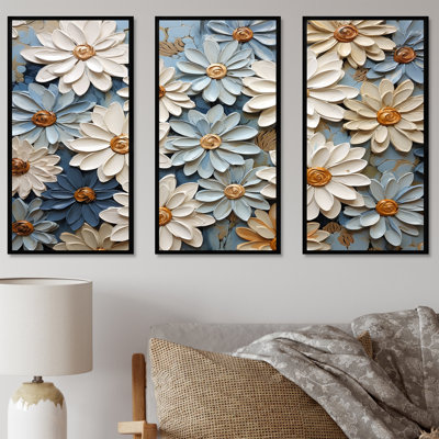 «Blue Blooms Zinnias Flowers - Zinnias», ensemble de reproductions d'art mural