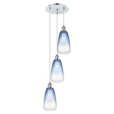 Ballston - Brookhaven Almond - 3 Light 13" Cord Hung Multi Pendant - Polished Chrome Finish - Sapphire Blue Shade