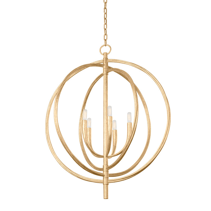 Luminaire suspendu 5 lumières Fillea, Feuille d'or rétro