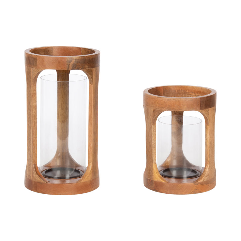 Ensemble de deux porte-bougies en bois de manguier Dahl