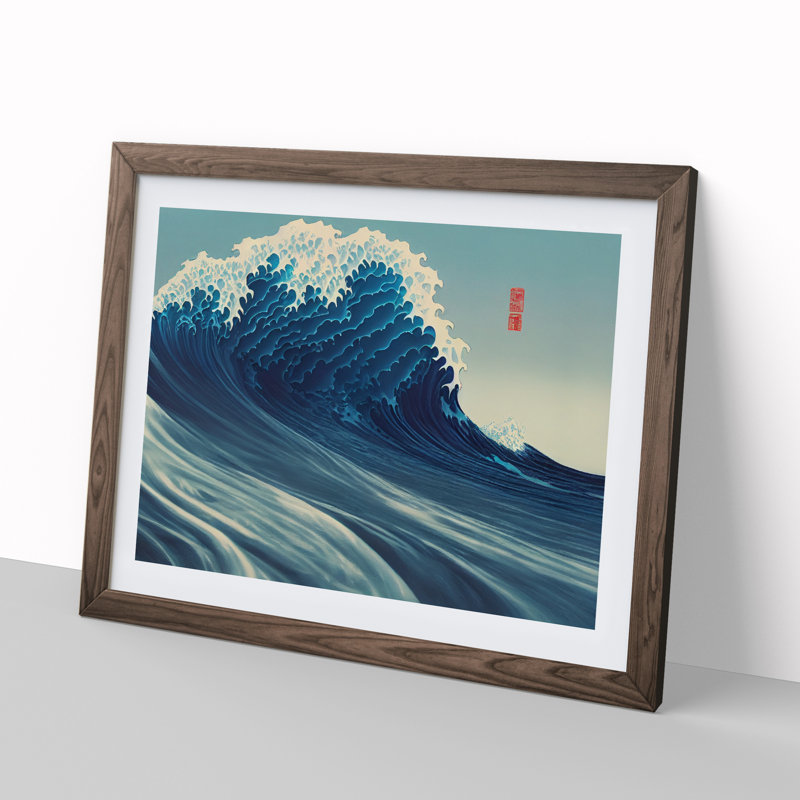 Suave Japanese Wave - Single Picture Frame Print, 25cm H x 34cm W x 2cm D, Walnut