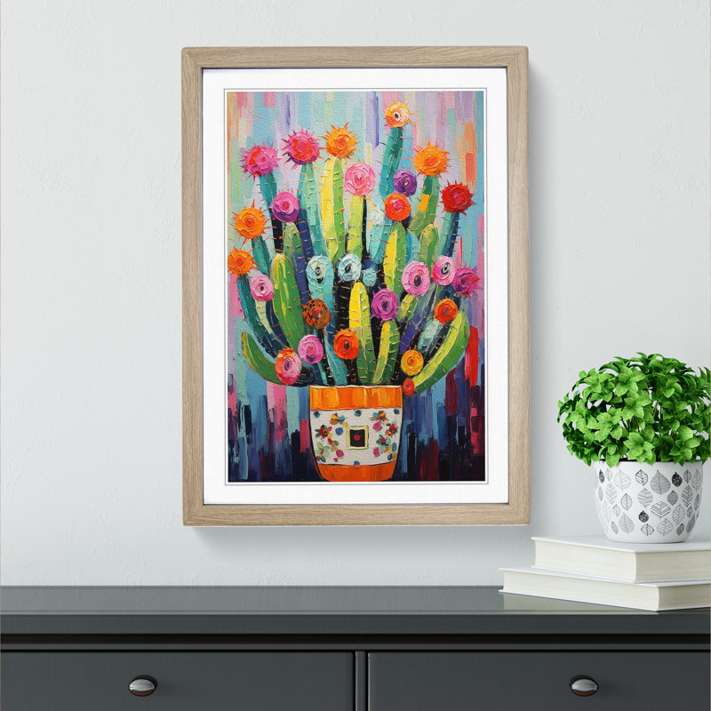 Cactus Expressionism - Framed Print, Oak Framed, 34cm H x 25cm W x 2cm D