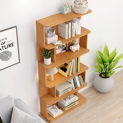 Bibliothèque ouverte à 31 niveaux l 31,5 "x H 64,6" - Dispositif anti-basculement et coins arrondis - Grain de bois MDF imperméable - Pour le salon / bureau à domicile / chambre à coucher