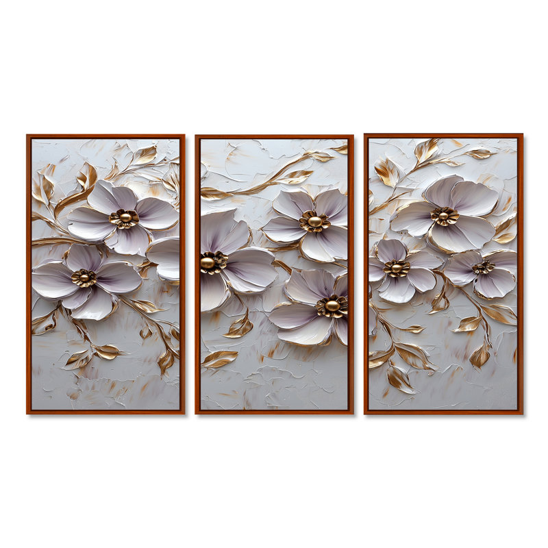 «Mauve», ensemble d'art mural Petunias Melody II, Toile avec cadre flottant brun, H 40 po x l 60 po x P 1 po