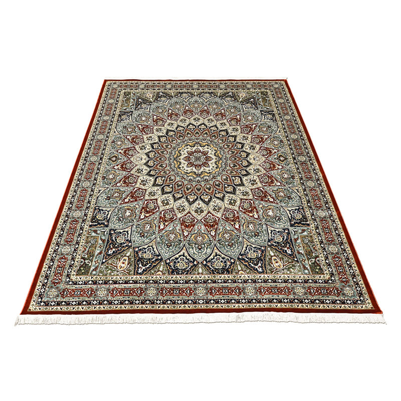 Tapis traditionnel rouge en laine 8 pi 10 po x 11 pi 10 po