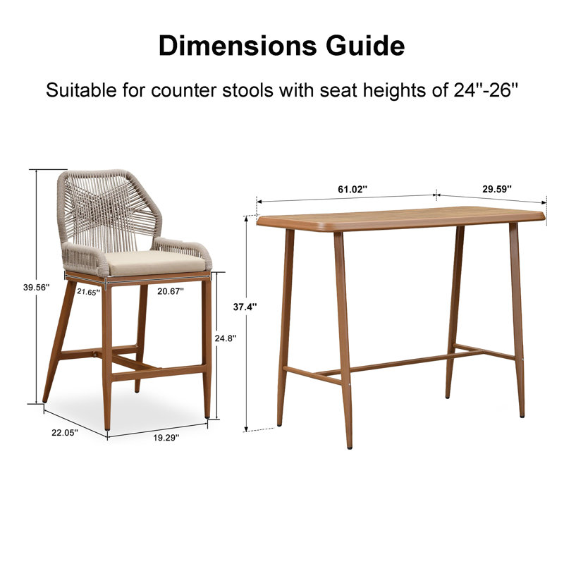 Ensemble de 3 tabourets de bar à hauteur de comptoir en aluminium Arlmont & Co.