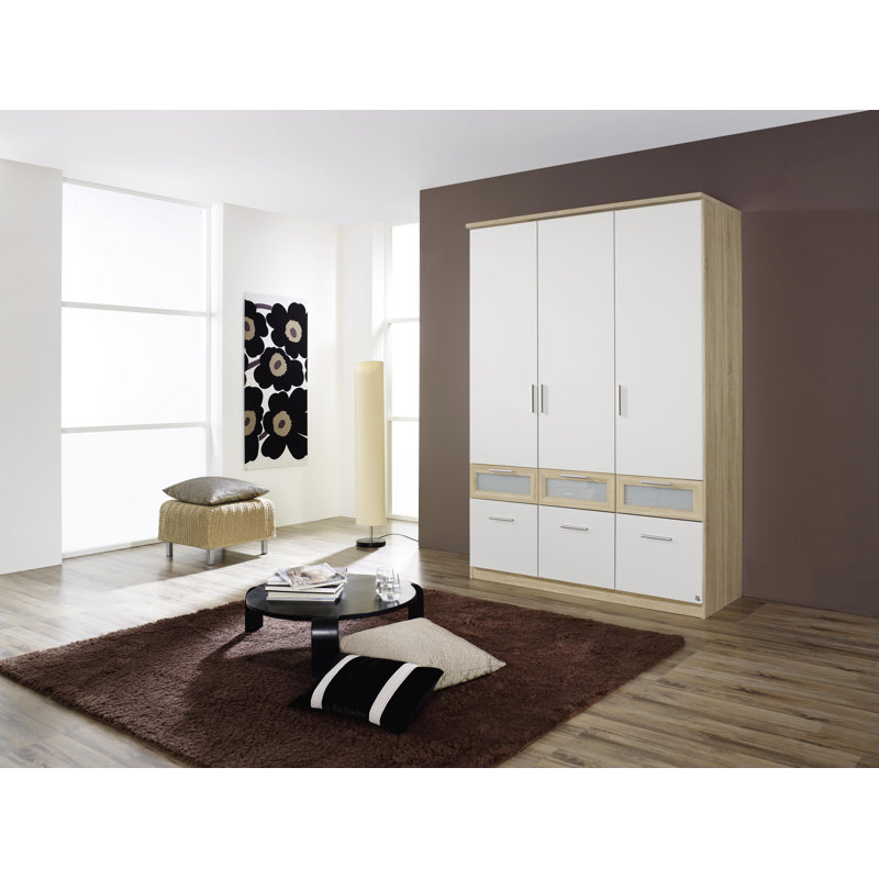 Bochum 4 Door Wardrobe, Alpine white, Sonoma oak and frosted glass