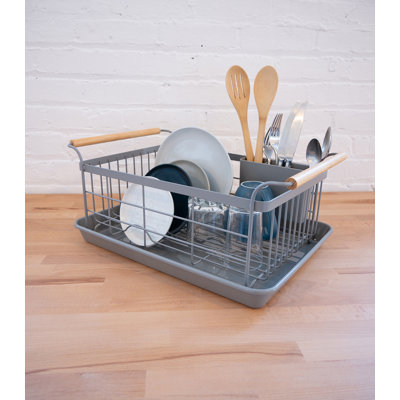 Yamazaki Home Tosca Dish Rack With Removeable Drainer Tray - Steel - Wood