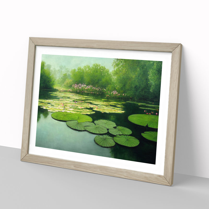 Compelling Water Lily Pond - Framed Print, 25cm H x 34cm W x 2cm D, Oak